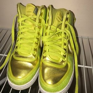 Gold and lime green Nike Air Force 1’s